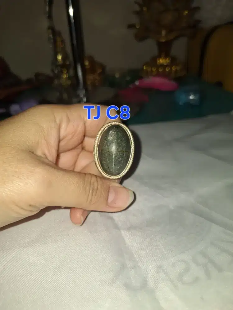Batu cincin tapak jalak 
Hitam garis perak 
TJ c8 Ring perak alpaca