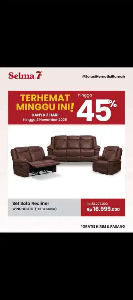 SOFA SET SULTAN RECLINER PROMO PALING MURAH TERHEMAT MINGGU INI