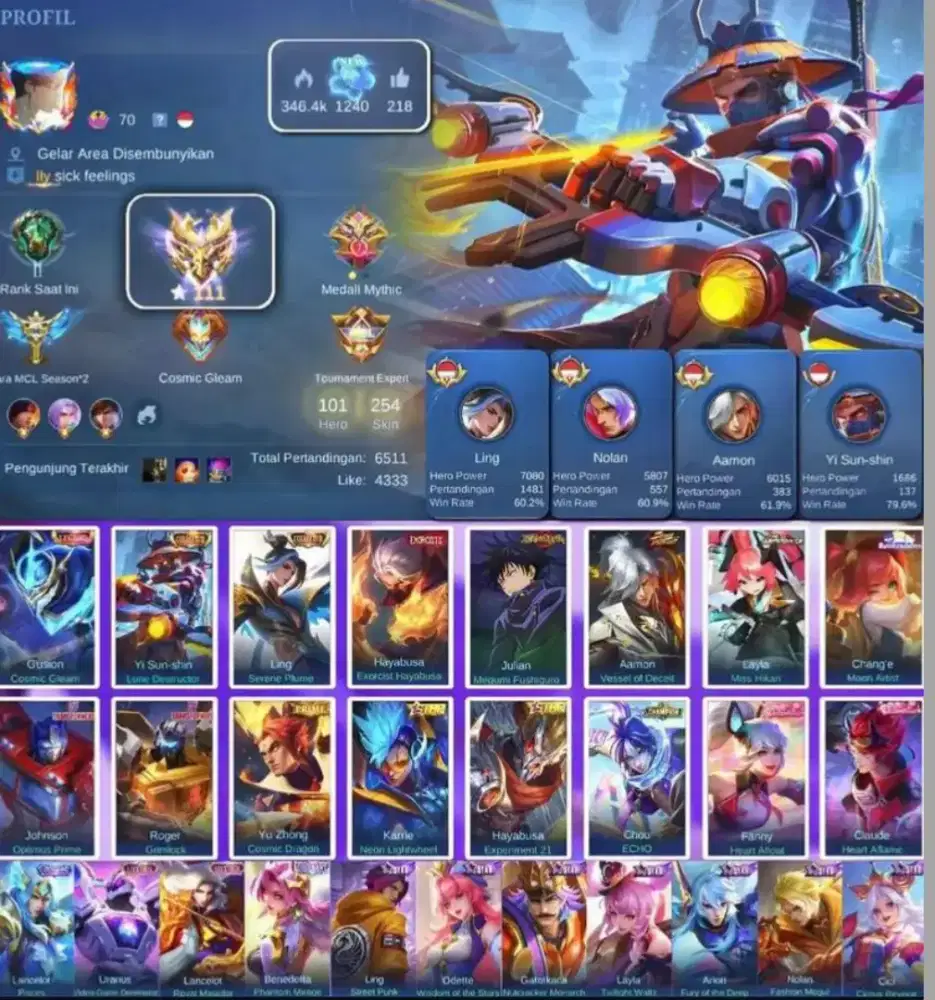 Jual akun ml ful Hiro ful emblem