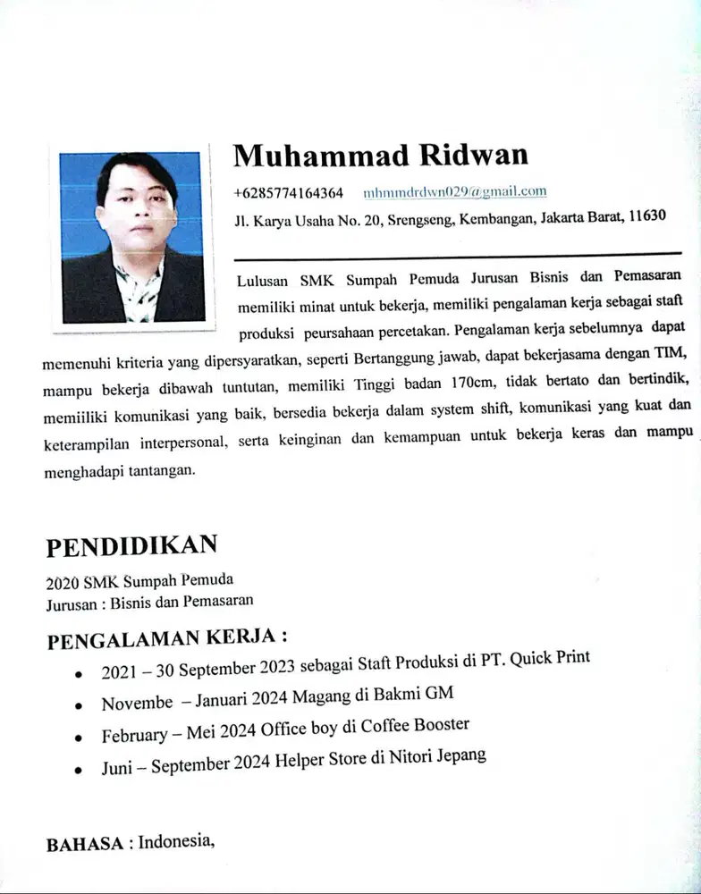 Mencari pekerjaan apan saja