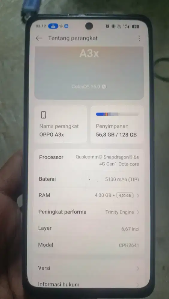 dijual cepat oppo A3X ram 4+4