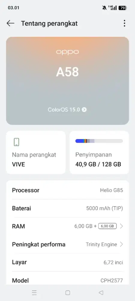 OPPO A58 original lengkap 6+6/128