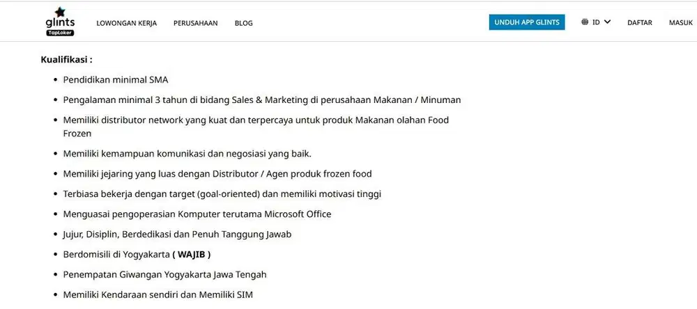 Di cari sales/marketing Frozen Food