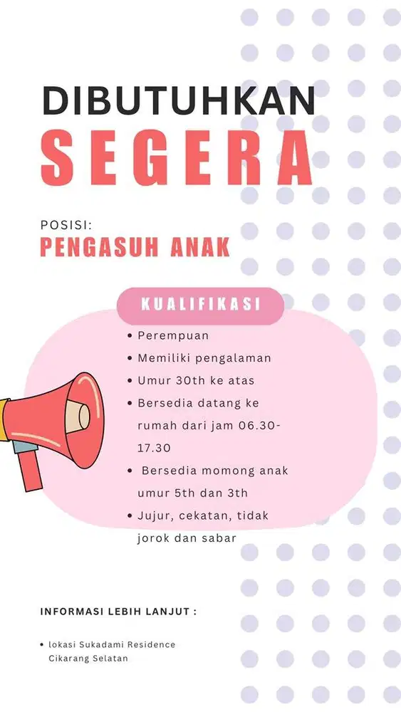 PENGASUH ANAK dan BERSIH-BERSIH RUMAH