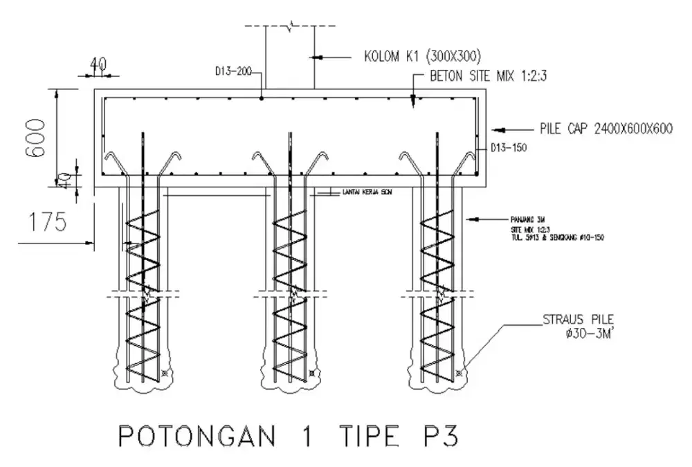 Bore pile straus pile bor pile stros pile