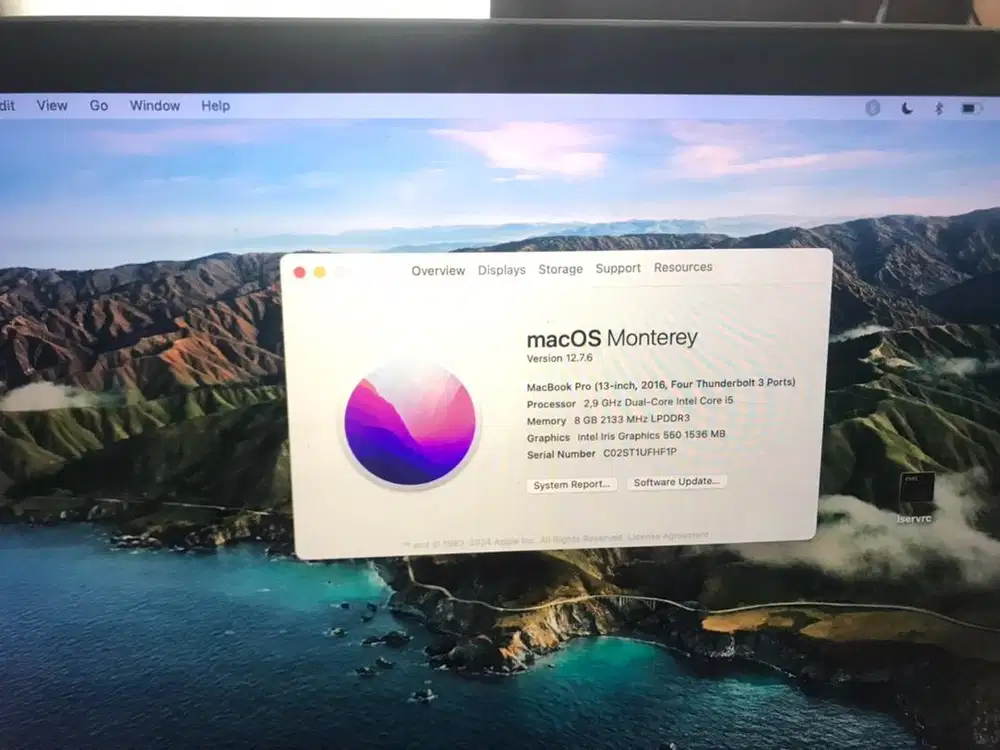 macbook pro touchbar 13inc,  2016, intel cor i5, memori 8gb, 500gb