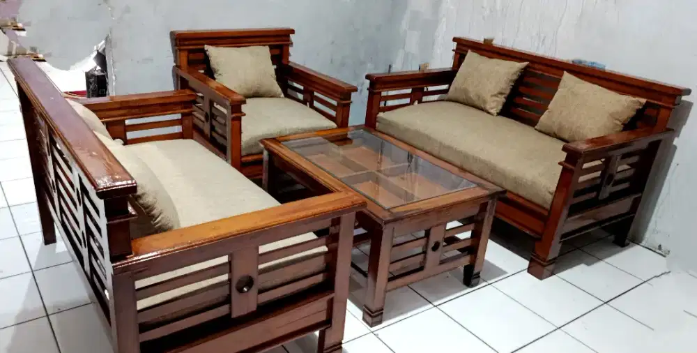 Kursi jati Crem Wood Minimalis Fullset