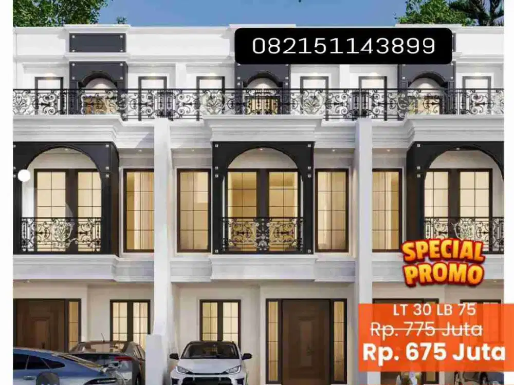Jual Rumah Cluster 2,5 Lantai LT 60 LB 140 Lokasi strategis di Kebagusan pasar Minggu Jakarta Selatan akses mobil Row jalan luas Bebas banjir