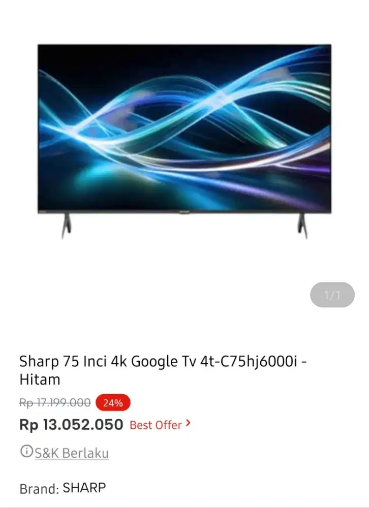 SHARP LED GOOGLE TV 75 INCI 4T-C75FJ1I