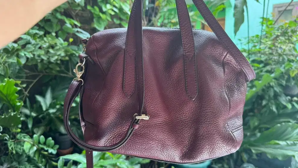 Tas Preloved Fossil Sydney Satchel Red Wine Pig