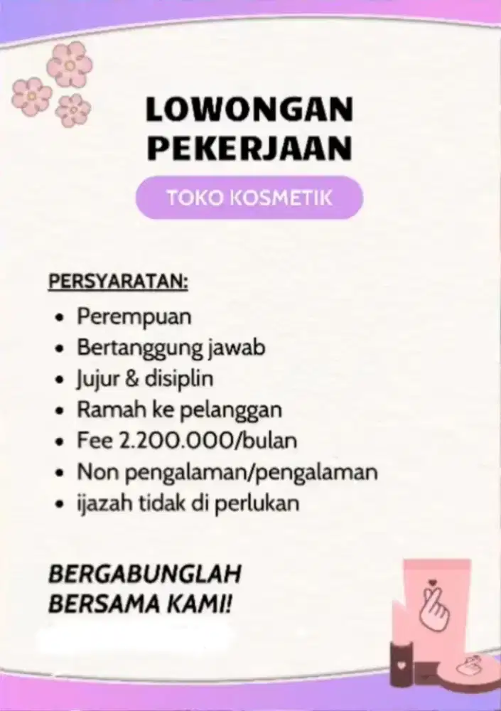 Lowongan kerja toko kosmetik