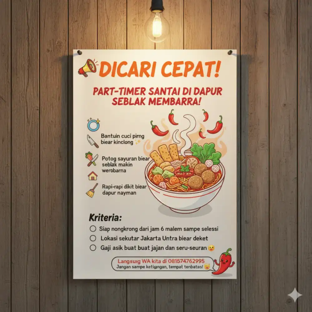 Di cari cepat part time di dapur seblak membarra