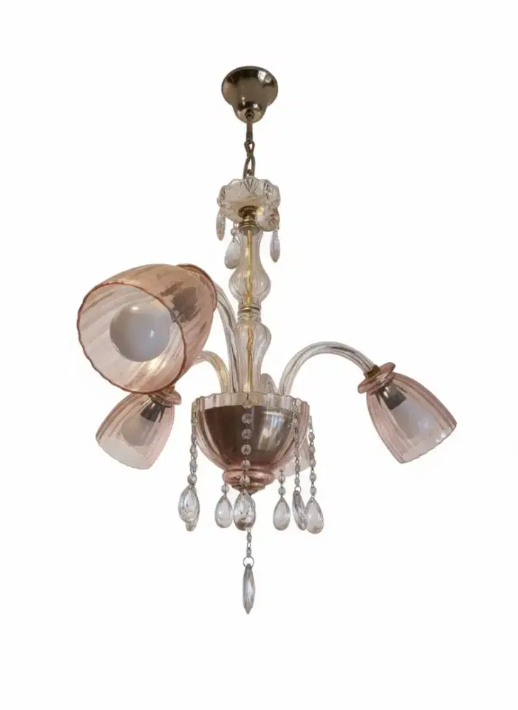 Lampu gantung kristal pink cabang 3