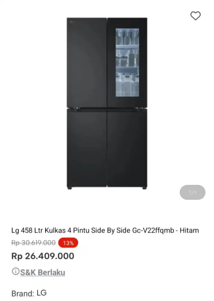 PROMO KREDIT LG 458 LTR KULKAS 4 PINTU SBS