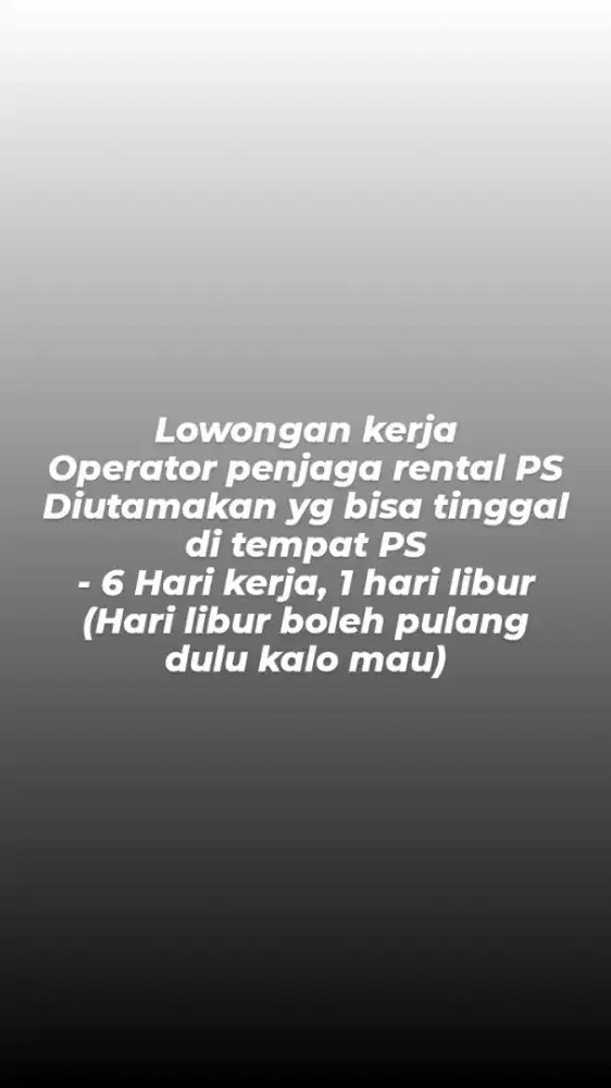 Lowongan kerja operator rental PS