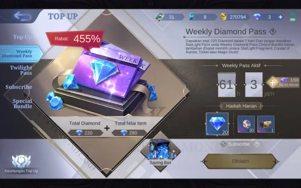 Jual aku mobile legend