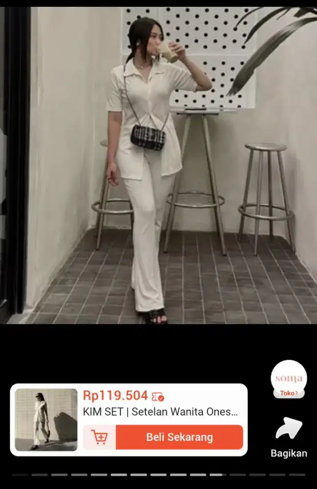 Celana Knit Wanita Broken White