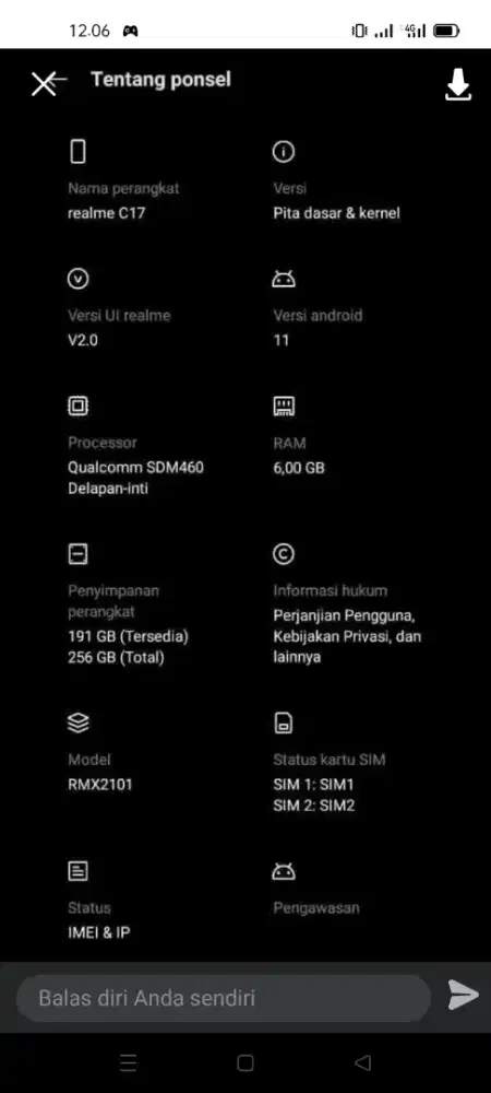 Hp realme C17y ram 6