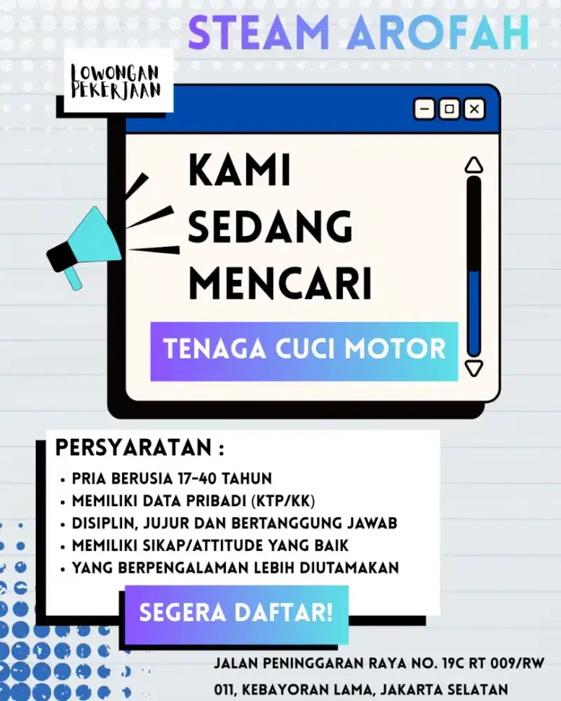 LOWONGAN PEKERJAAN TENAGA CUCI MOTOR