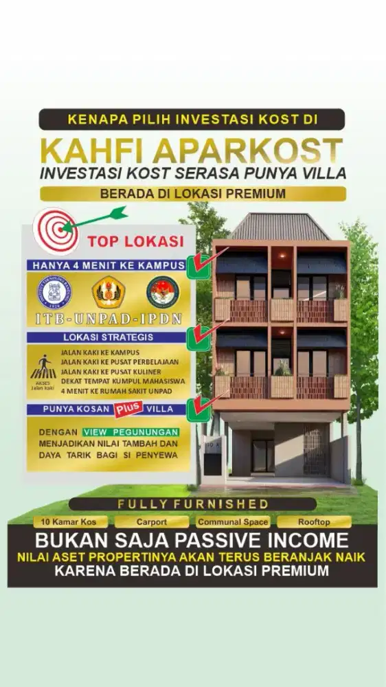 Dijual Rumah Kost Baru Full Furnish Dekat ITB, UNPAD, IPDN, IKOPIN