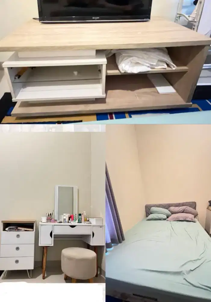 Jual sepaket atau satuan kasur meja rias & nakas meja tv