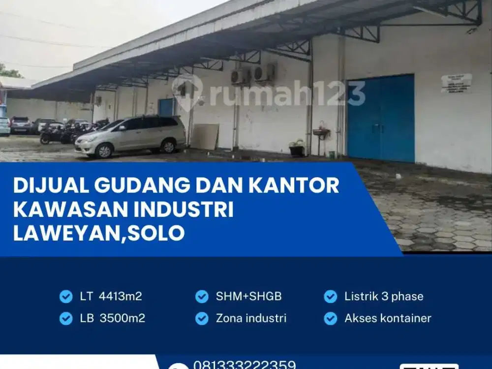 Dijual Gudang Industri Super Strategis Laweyan,Solo Luas 4413m2