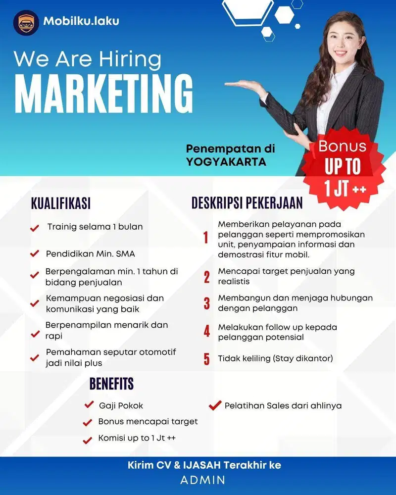 DIBUTUHKAN MARKETING SHOWROOM MOBIL BEKAS