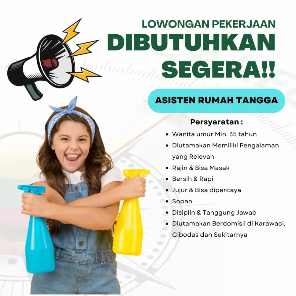 DIBUTUHKAN SEGERA!!

ASISTEN RUMAH TANGGA