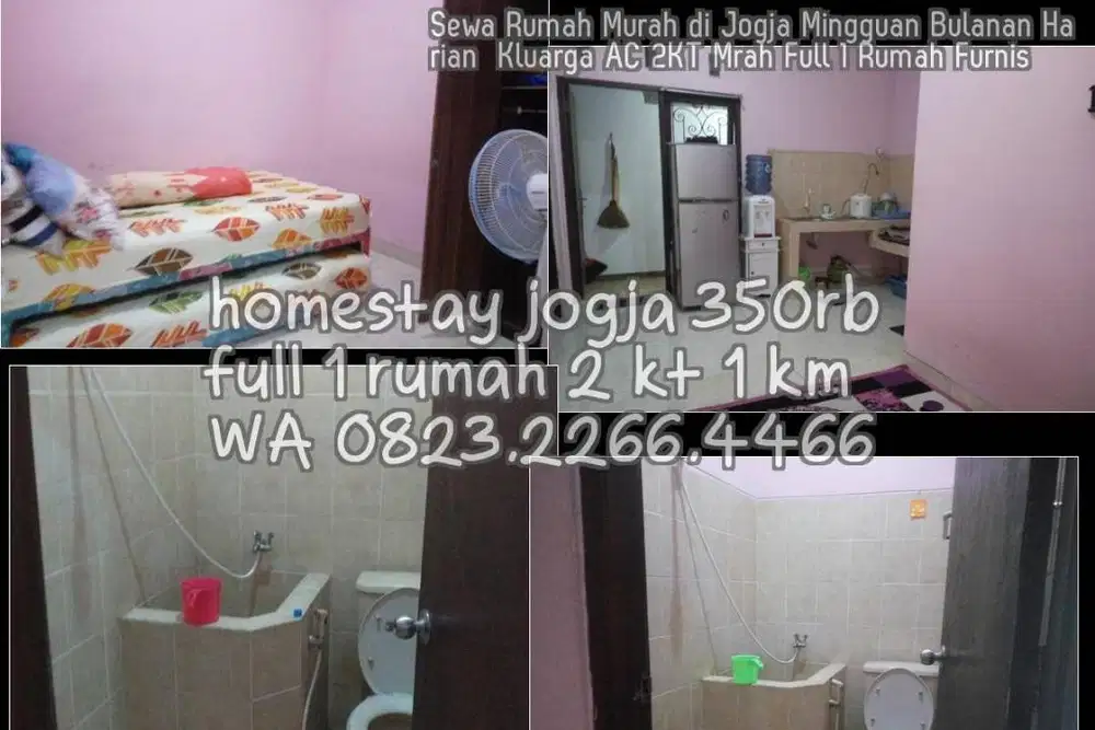 Sewa Rumah Murah di Jogja Mingguan Bulanan Harian  Kluarga AC 2KT Mrah