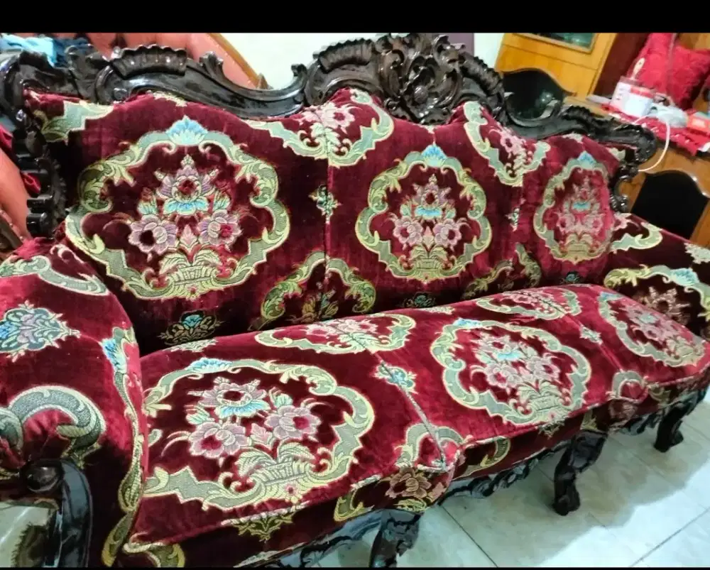 set kursi tamu jati Jepara asli, siap pakai, sudah direnovasi