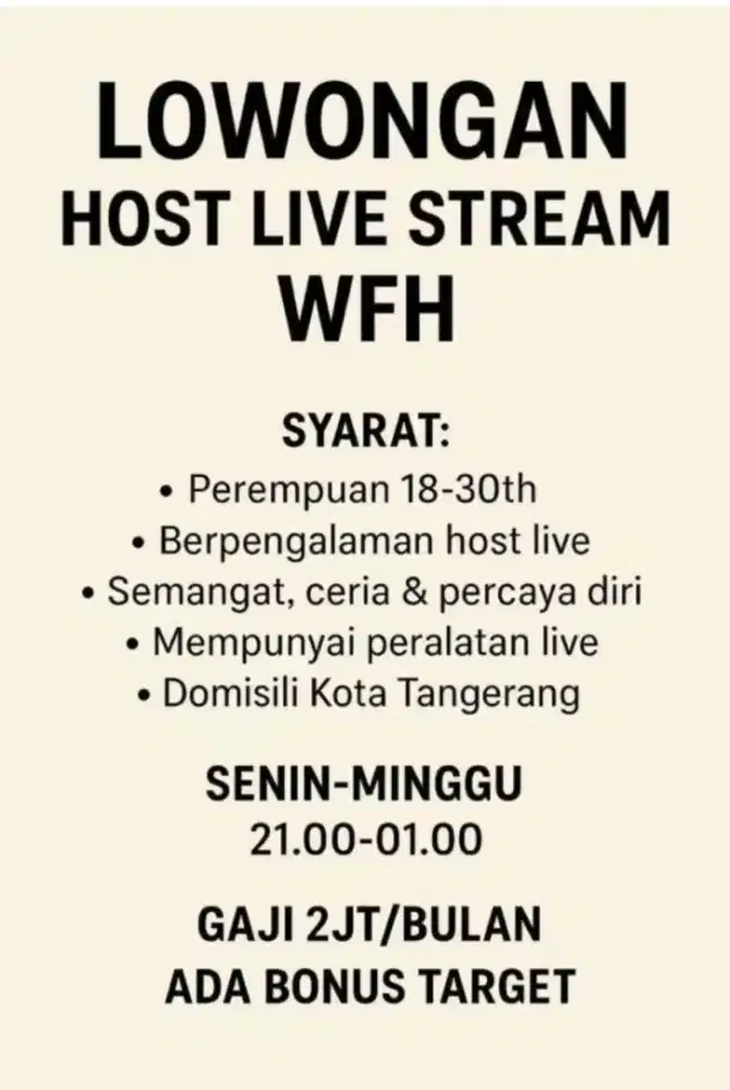 Dibutuhkan segera host live wfh
