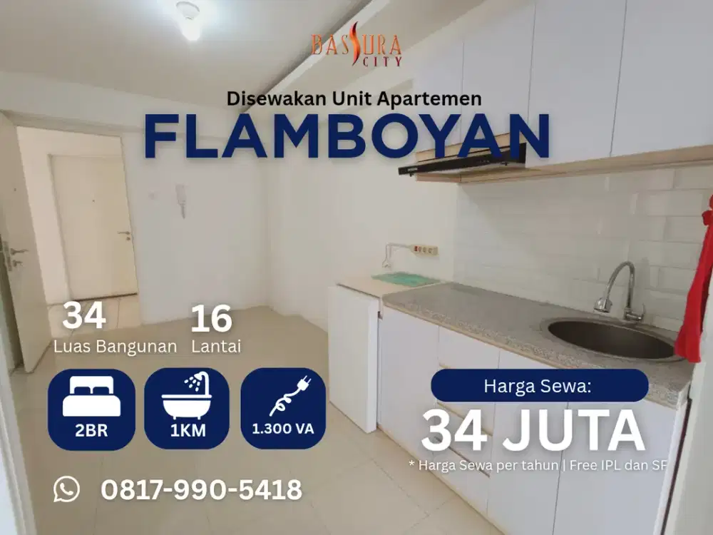 Sewa 2BR semi furnished apartment Bassura City tower Flamboyan call Maula