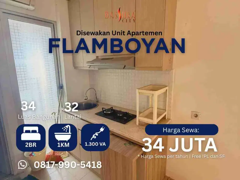Sewa 2BR semi furnished apartment Bassura City tower Flamboyan ada kitchen set call Maula
