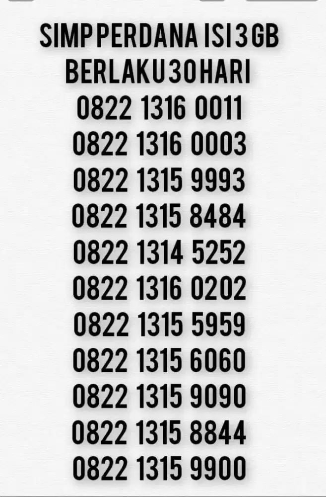 NOMOR CANTIK SIMPATI  BARU ISI 3 GB.