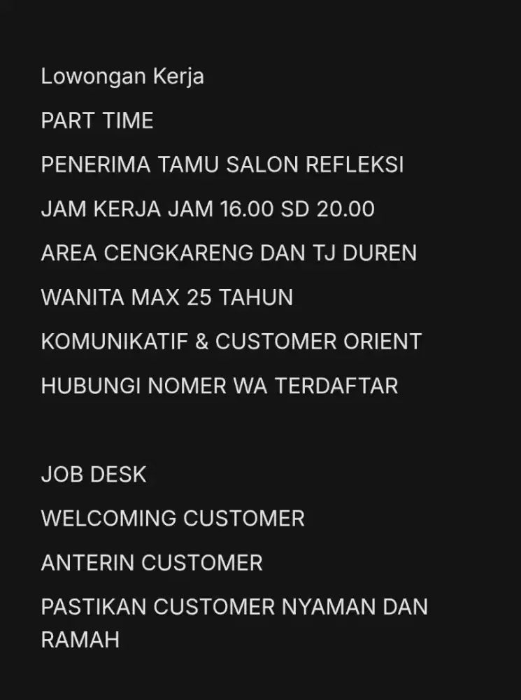 Lowongan Freelance Penerima tamu