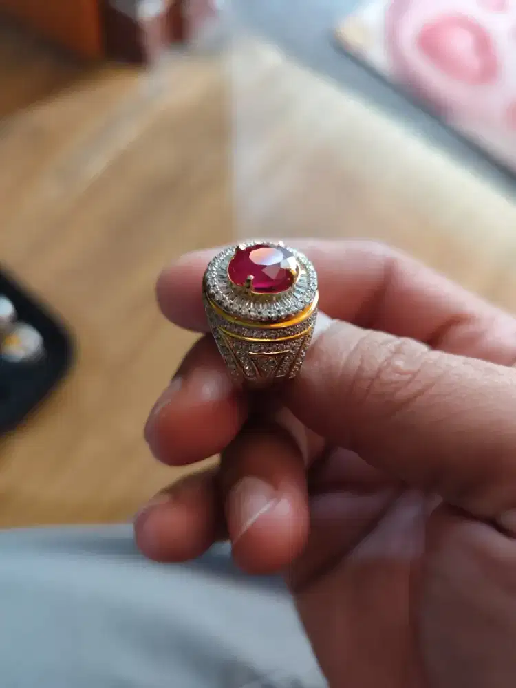 Cincin perak batu permata Ruby Red Pigeon Blood