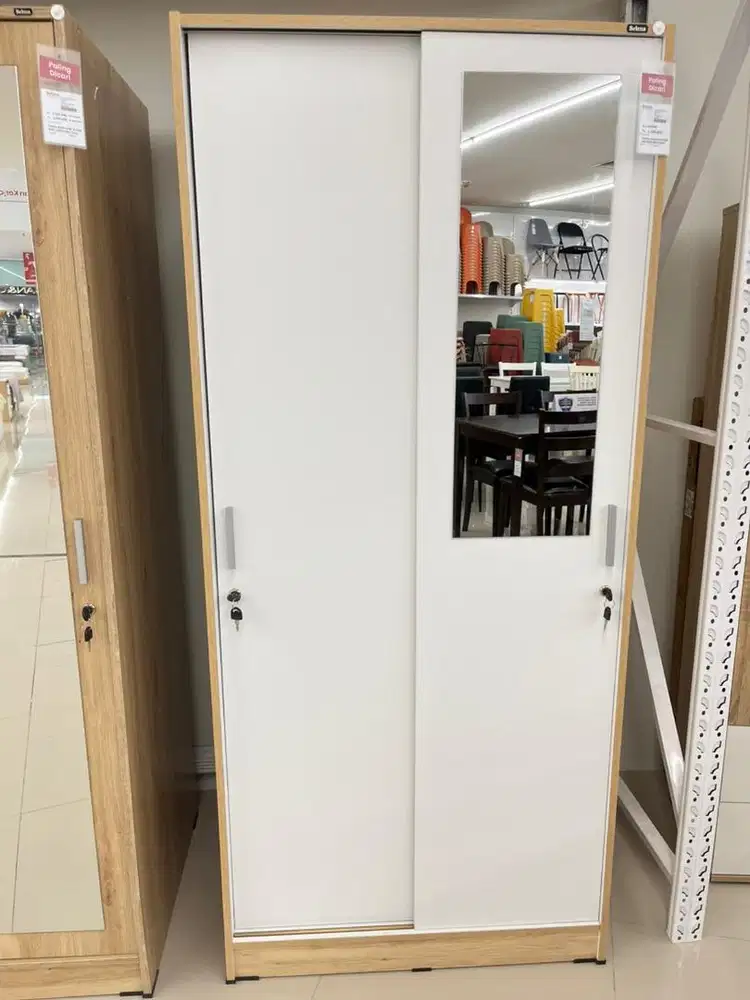 LEMARI CARROL SLIDING WARDROPE 80CM WHITE OAK