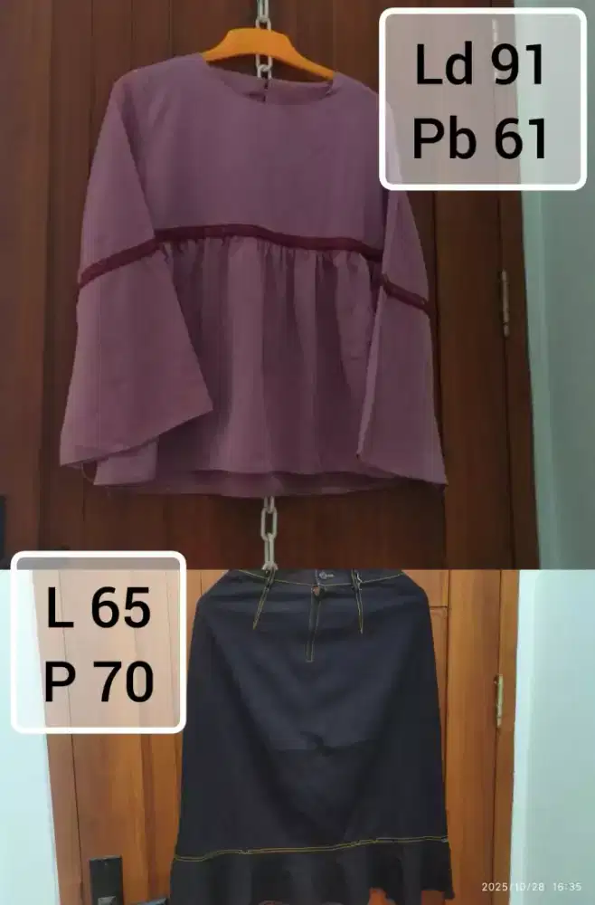 2pcs rok dan baju wanita kosongkan lemari