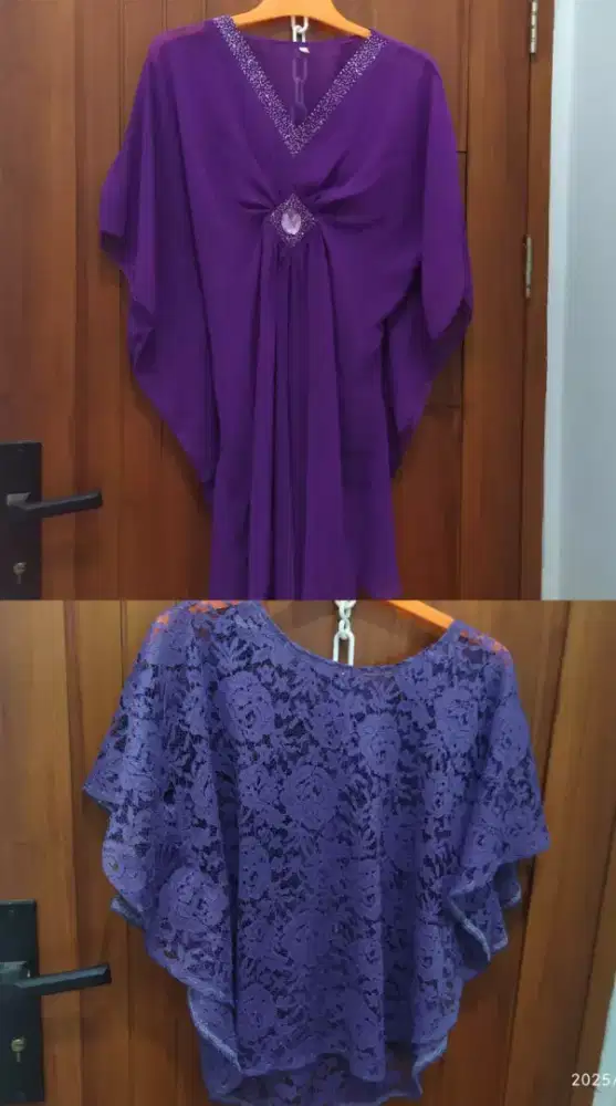 2pcs baju kaftan ungu dan brukat pendek kosongkan lemari