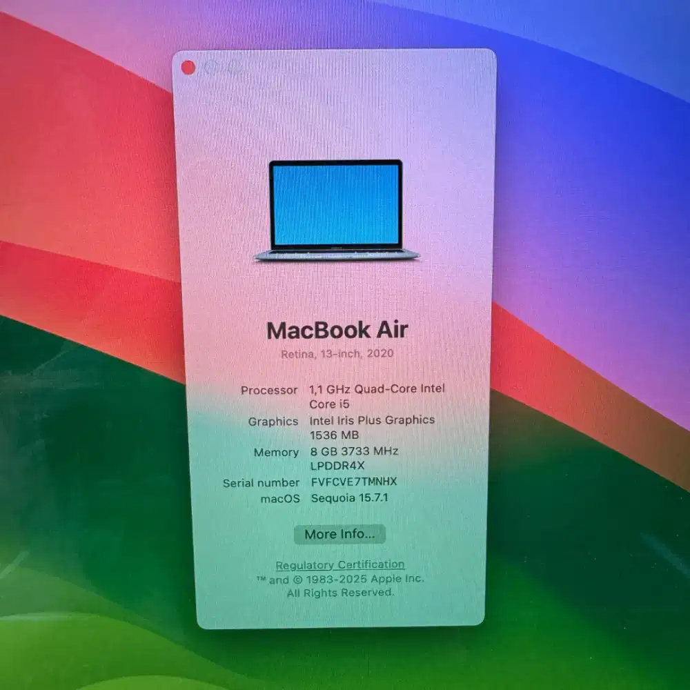 Macbook Air 2020 13 Inch Ram 8 Ssd 256 lengkap full set Space Grey