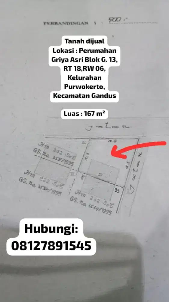 Dijual Tanah beserta bangunan. Luas 167 m². Info lengkap cek deskripsi