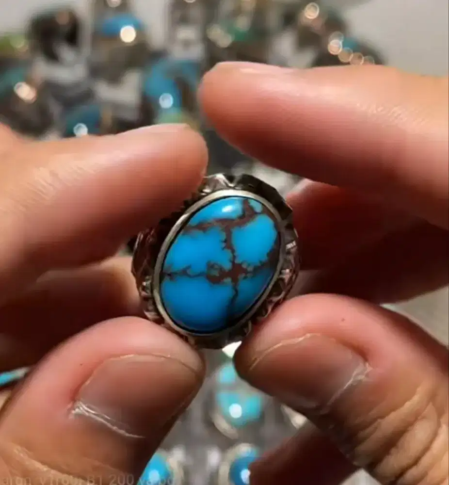 Cincin alpaka batu Pirus Mesir Blue Fancy