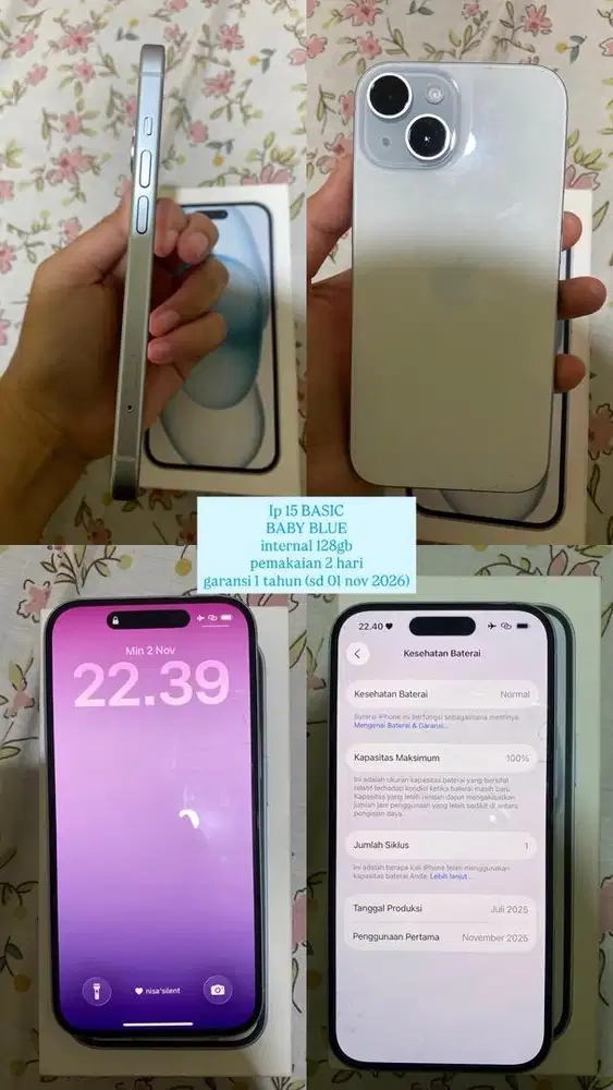 Iphone 15 Basic Baby Blue 128Gb (Second A Like New)