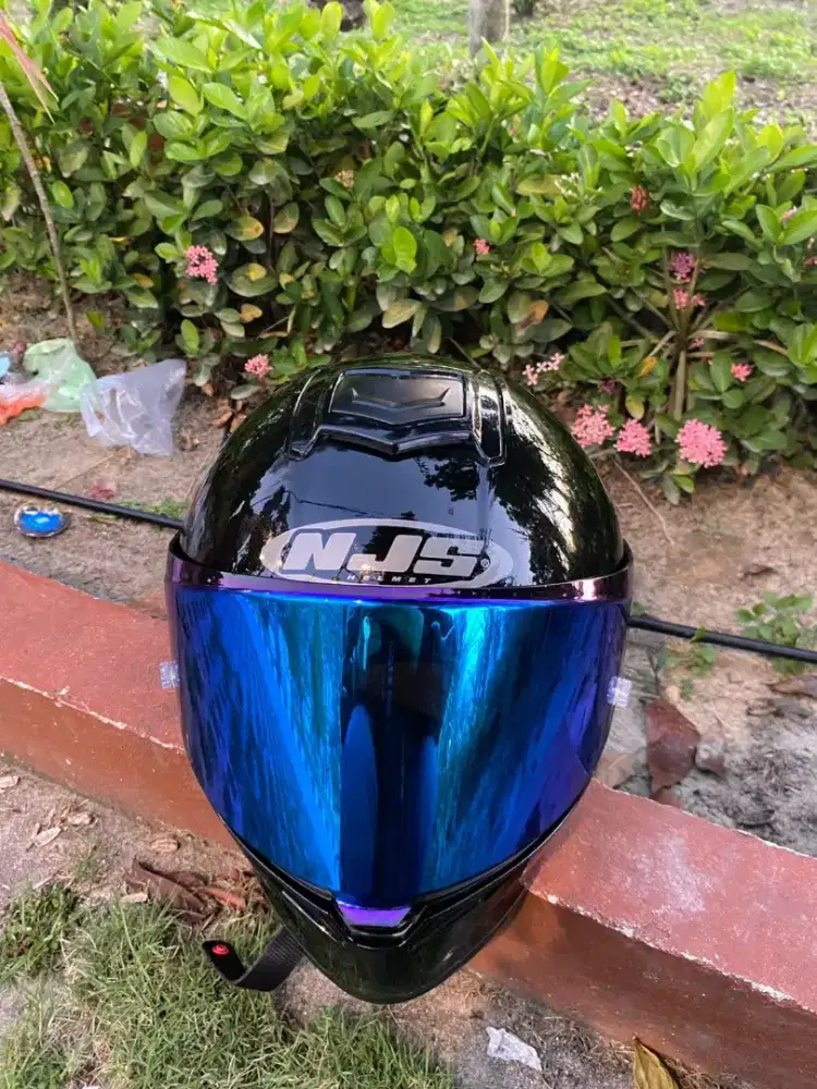 Helm full face njs zx-1 black iridum blue
