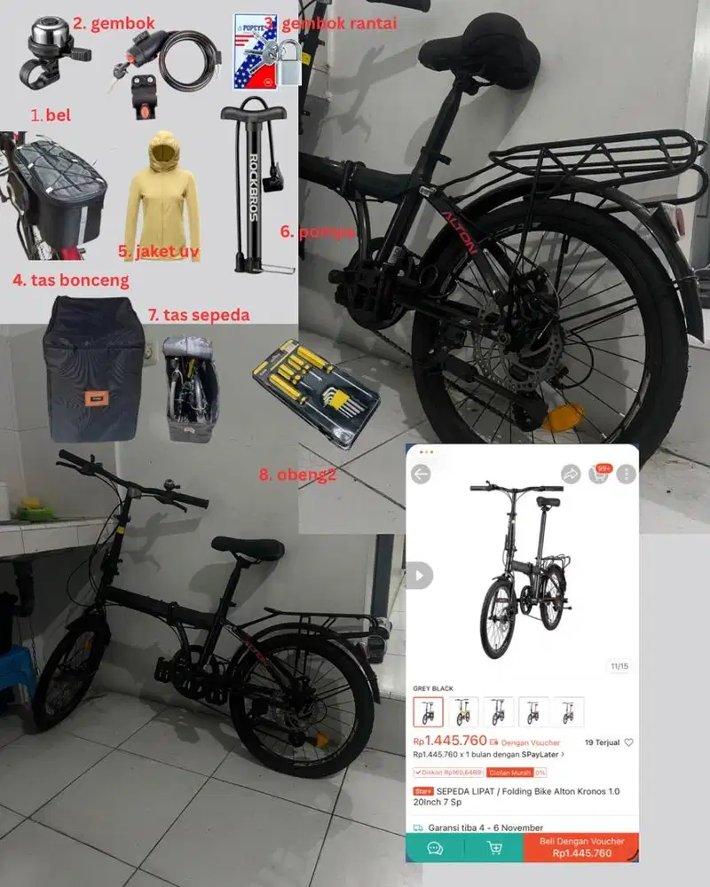 Sepeda Lipat Alton 20 inch dan perlengkapanya