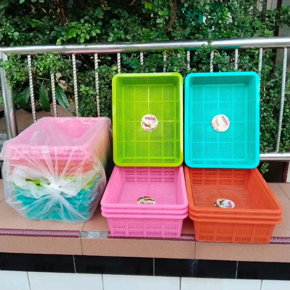 12 Pcs Keranjang Plastik Persegi Serbaguna 38 x 29 x 9,5 Cm
