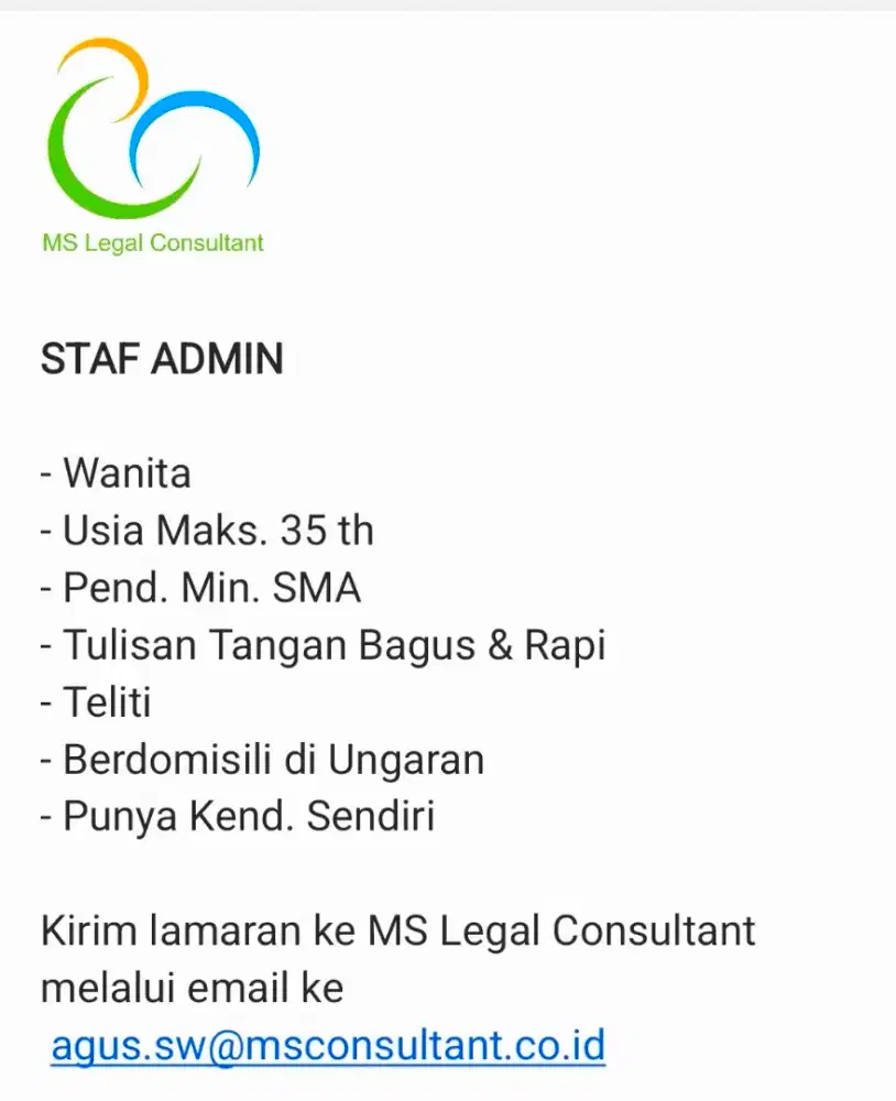 Dibutuhkan Staf Admin