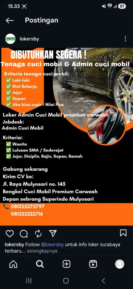 Dibutuhkan Admin cuci mobil
