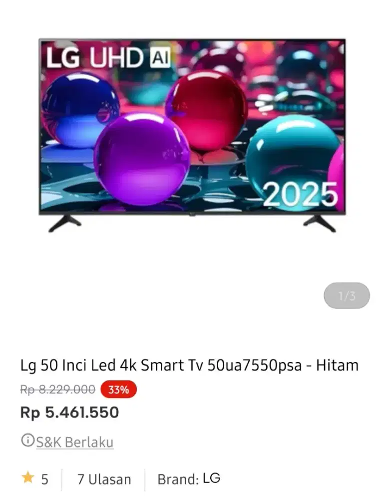 LG LED SMART TV 50 INCI UA507550PSA