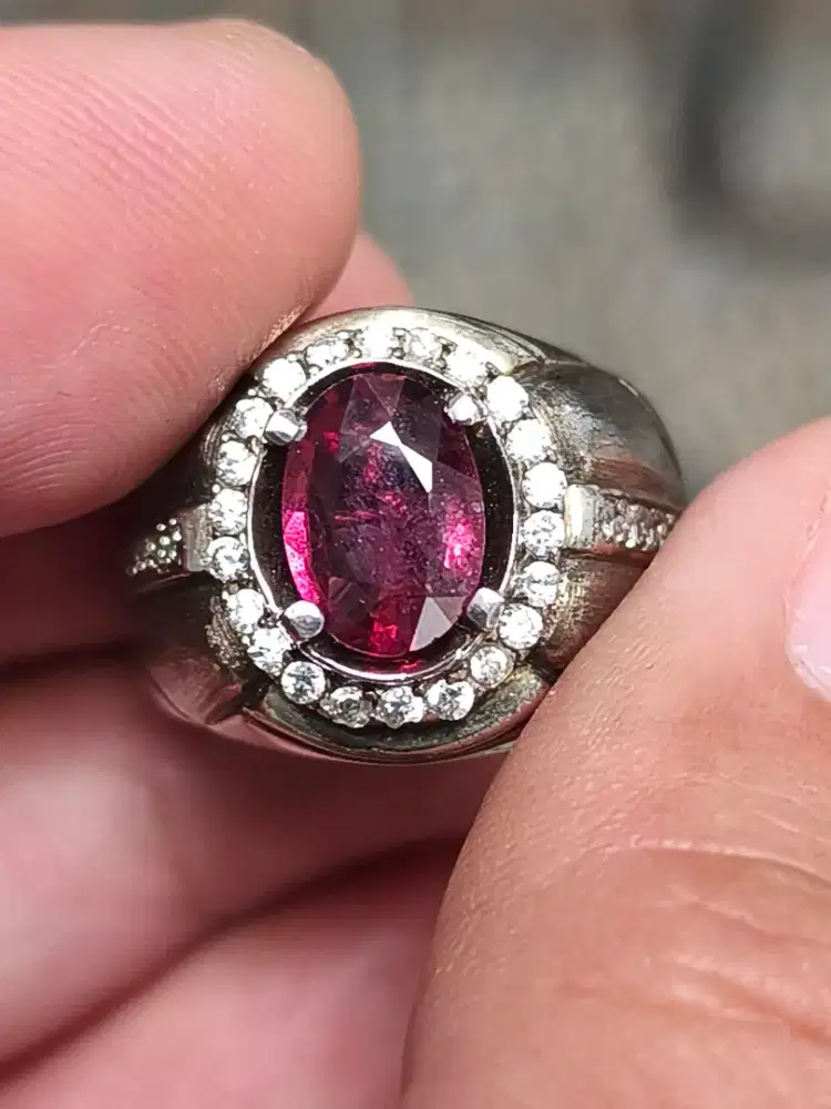 Cincin batu garnet rhodolite 1.83 carat memo MRI ring perak